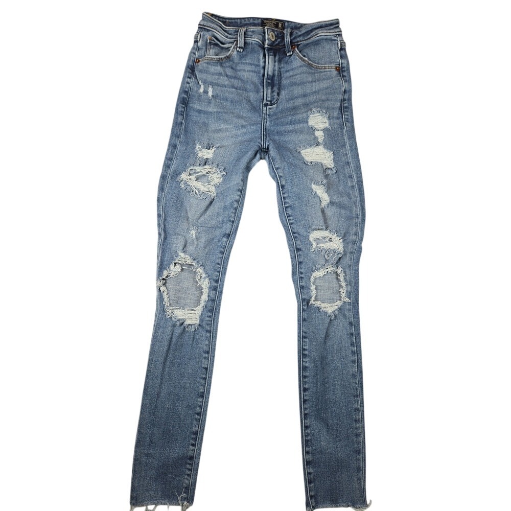 ABERCROMBIE FITCH A&F‎ Skinny High Rise Medium Wash Ripped Rips 24 00 CURVE LOVE